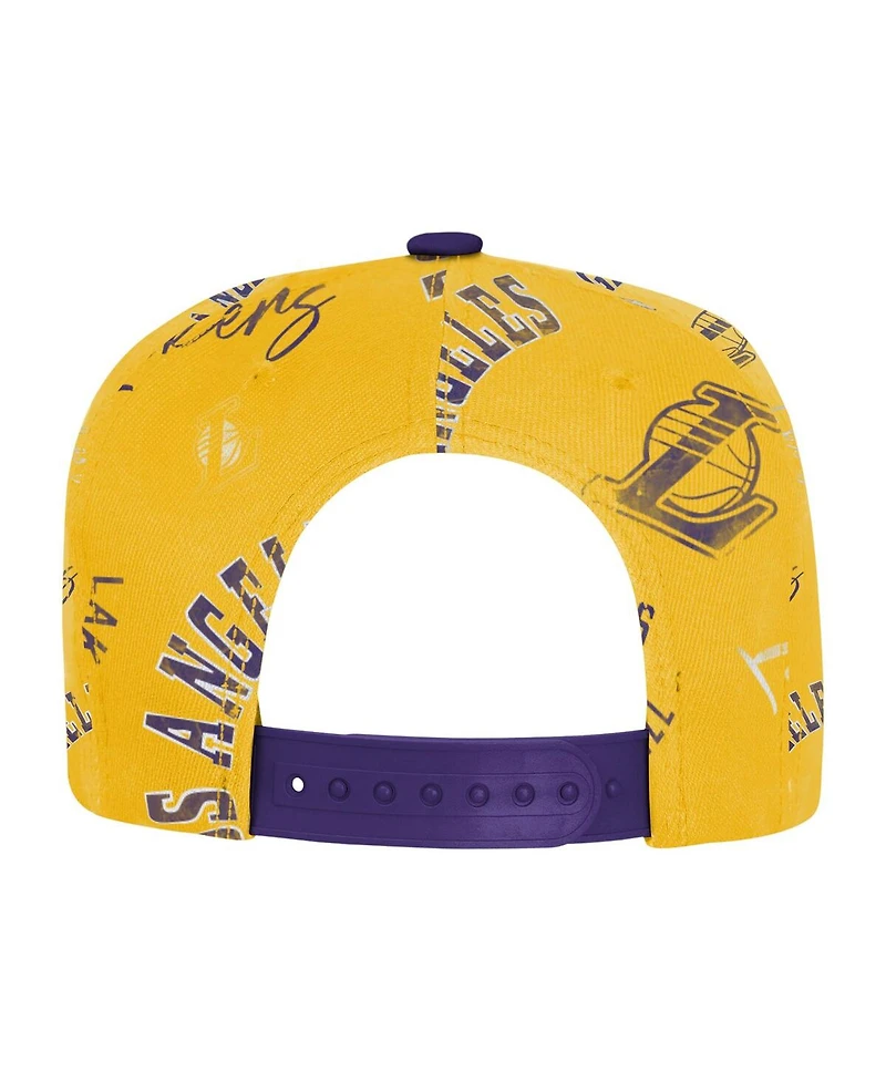 Outerstuff Big Boys and Girls Gold Los Angeles Lakers Street Hooper Allover Print Snapback Hat