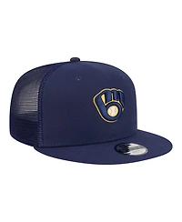 New Era Big Boys and Girls Navy Milwaukee Brewers 9FIFTY Trucker Snapback Hat