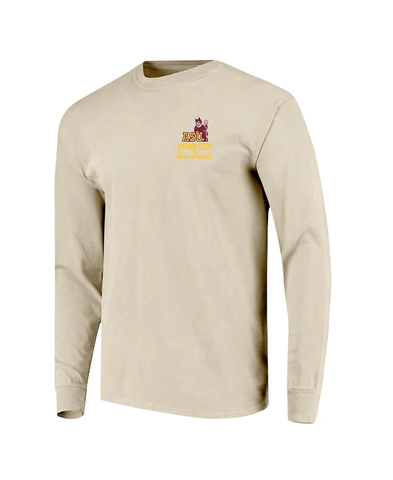 Image One Men's Natural Arizona State Sun Devils Comfort Colors Mascot Overlay Long Sleeve T-Shirt
