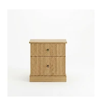homfan 24 Inch Modern Fluted Nightstand, Small Accent Storage Cabinet with 2 Drawers, Curved Steady Base Side End Table