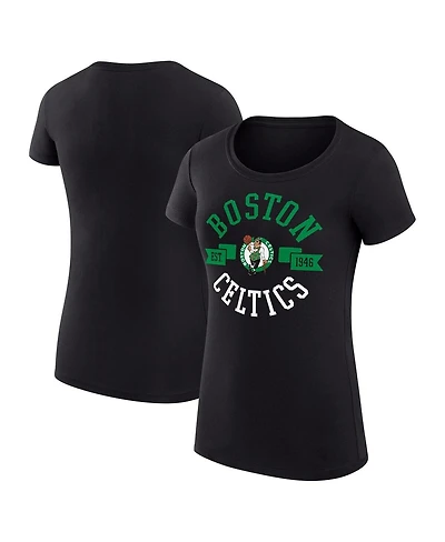 G-iii 4Her by Carl Banks Women's Black Boston Celtics Super-Slim Fit Lightweight Large City Logo T-Shirt