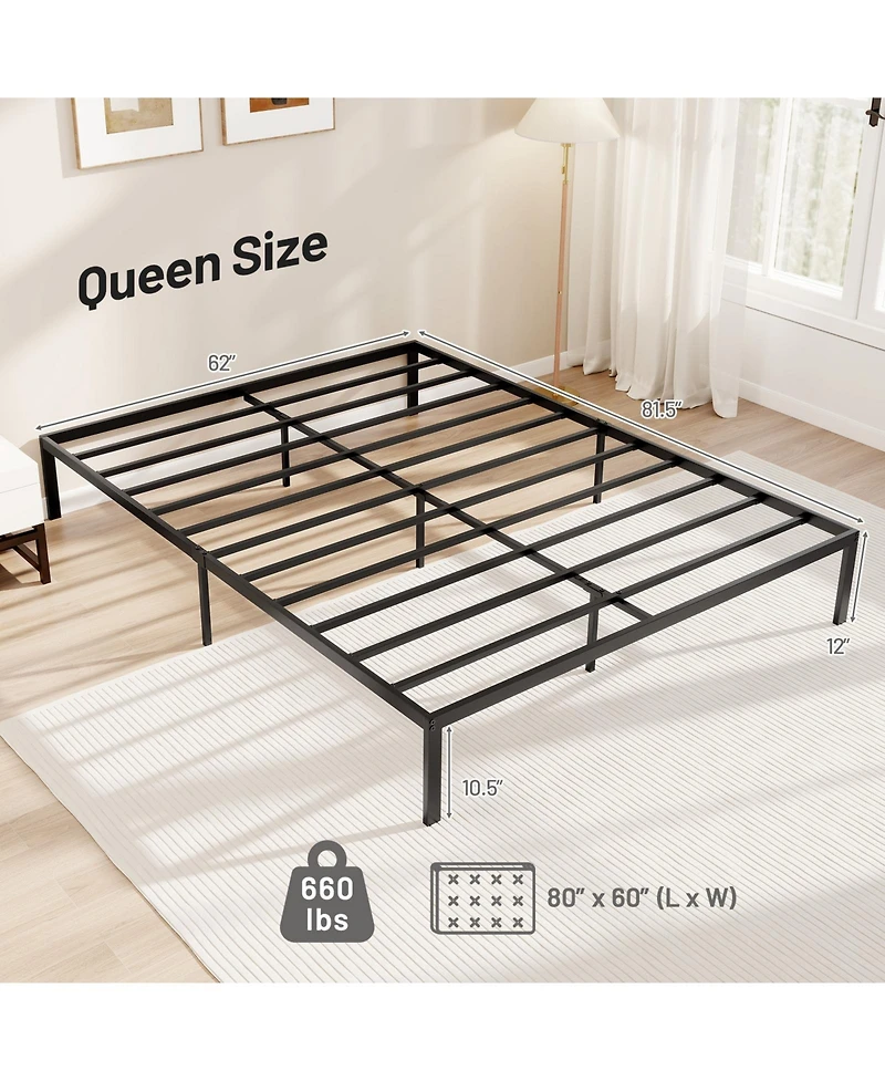 Gymax Queen Size Metal Bed Frame Heavy Duty Support Slats Mattress Foundation