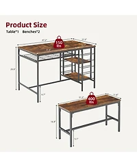 gaomon Dining Table Set for 4, Kitchen Table Set for 4 with 2 Benches, Rectangular Dining Room Table Set with Wine Rack