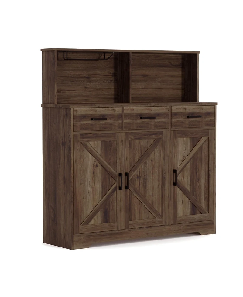 gaomon Farmhouse Sideboard Buffet Cabinet with Microwave Stand, Barn Doors Storage Drawers and Shelves