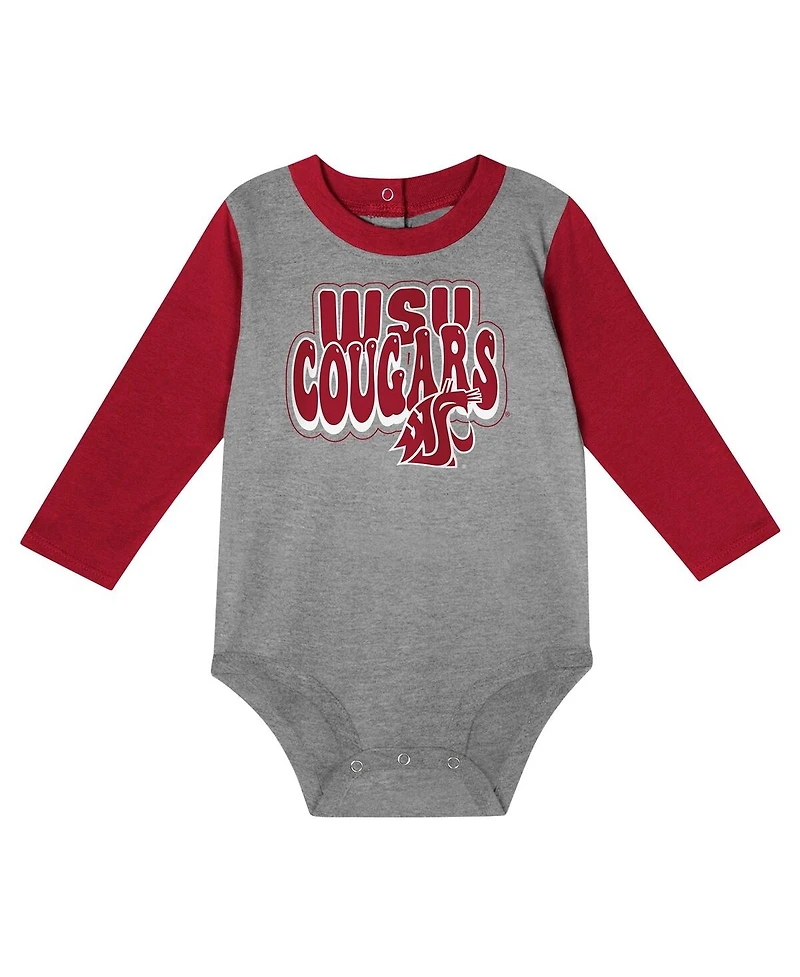 Outerstuff Baby Boys and Girls Crimson Washington State Cougars Double Up Long Sleeve Bodysuit Pant Set