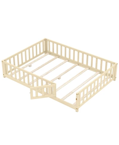 Sugift Montessori Bed Frame with Full-length Guardrails Safety Door and Latch
