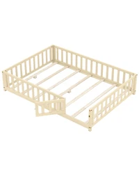 Sugift Montessori Bed Frame with Full-length Guardrails Safety Door and Latch