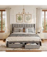 homfan Bed Frame with 2 Storage Drawers, Velvet Upholstered Platform Bed, No Box Spring Needed, Noise Free