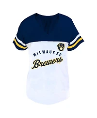Fanatics Women's Profile White/Navy Milwaukee Brewers Plus Two-Stripe V-Neck T-Shirt