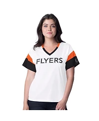 G-iii 4Her by Carl Banks Women's White Philadelphia Flyers Rink Oversized Rhinestone V-Neck T-Shirt