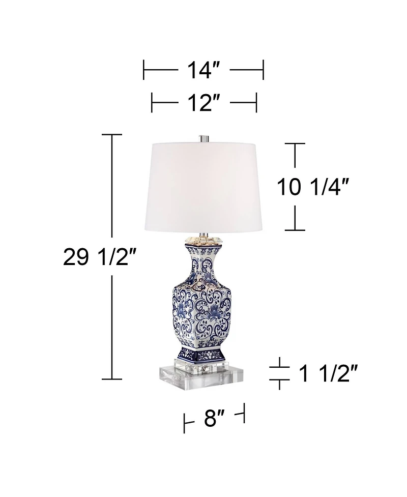 Barnes and Ivy Iris Asian Table Lamp with Square Riser 29.5 Inches Tall Jar Geneva Drum Shade for Bedroom Living Room Bedside Nightstand