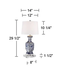 Barnes and Ivy Iris Asian Table Lamp with Square Riser 29.5 Inches Tall Jar Geneva Drum Shade for Bedroom Living Room Bedside Nightstand
