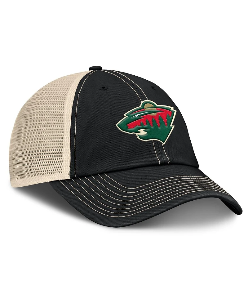 Fanatics Men's Black/Natural Minnesota Wild Rival Trucker Adjustable Hat
