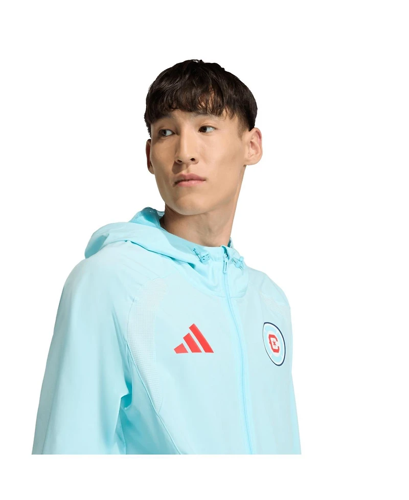 Adidas Men's Light Blue Chicago Fire Tiro Travel Full-Zip Hooded Windbreaker Jacket