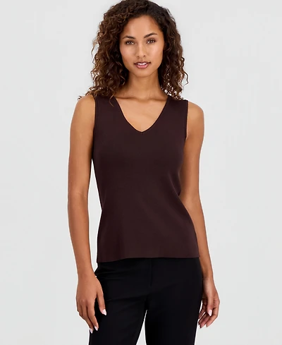 Tahari Asl Women's V-Neck Sleeveless Ribbed-Knit Top