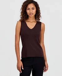Tahari Asl Women's V-Neck Sleeveless Ribbed-Knit Top