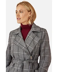 Yumi Women's Check Oversize Long Biker Coat