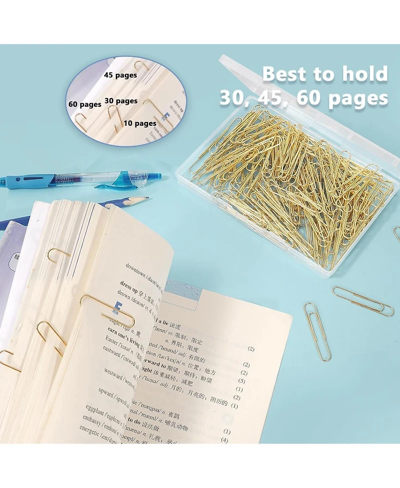 Danrong 200pcs Jumbo Paper Clips 2 Inch, Large Stainless Steel Golden Paperclips for Office School Home