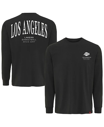 Sportiqe Men's and Women's Adult Anthracite Los Angeles Lakers Athletic Club Collection Sherwood Relaxed Fit Premium Long-Sleeve T-Shirt