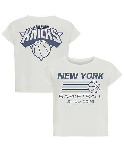 Sportiqe Women's Cream New York Knicks Athletic Club Collection Alana Premium Cropped T-Shirt