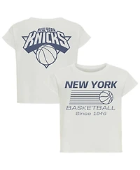 Sportiqe Women's Cream New York Knicks Athletic Club Collection Alana Premium Cropped T-Shirt