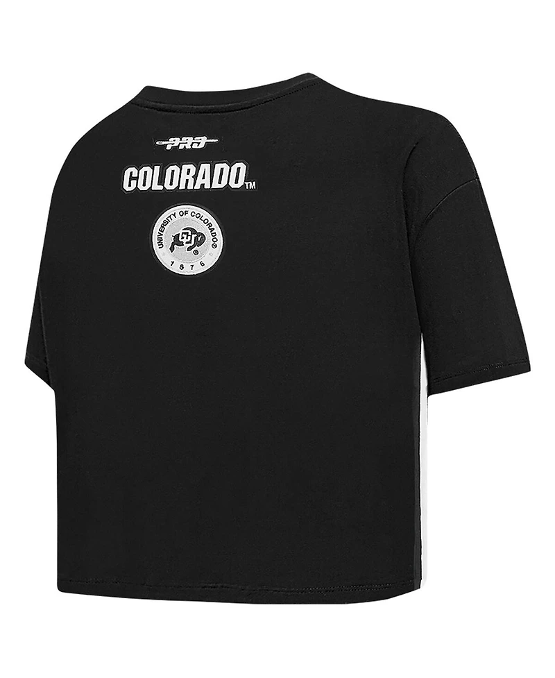 Pro Standard Women's Black Colorado Buffaloes Rhinestone Boxy Cropped T-Shirt