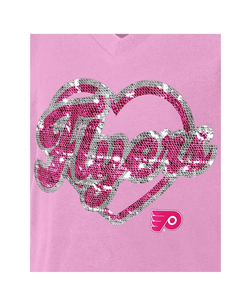 New Era Girl's Big Boys and Girls Pink Philadelphia Flyers Flip Sequin V-Neck T-Shirt
