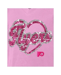 New Era Girl's Big Boys and Girls Pink Philadelphia Flyers Flip Sequin V-Neck T-Shirt