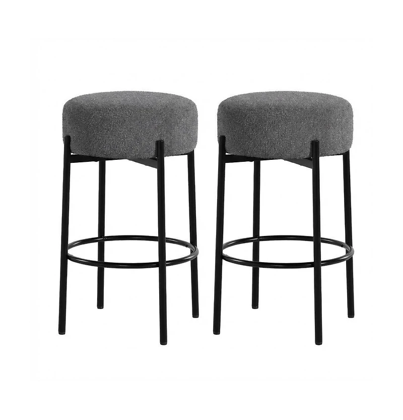 homfan 2PCS 24 Inch Round Backless Counter Bar Stools, Sherpa Upholstered Chairs with Footrest for Kitchen Island Cafe Home