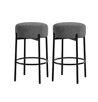 homfan 2PCS 24 Inch Round Backless Counter Bar Stools, Sherpa Upholstered Chairs with Footrest for Kitchen Island Cafe Home