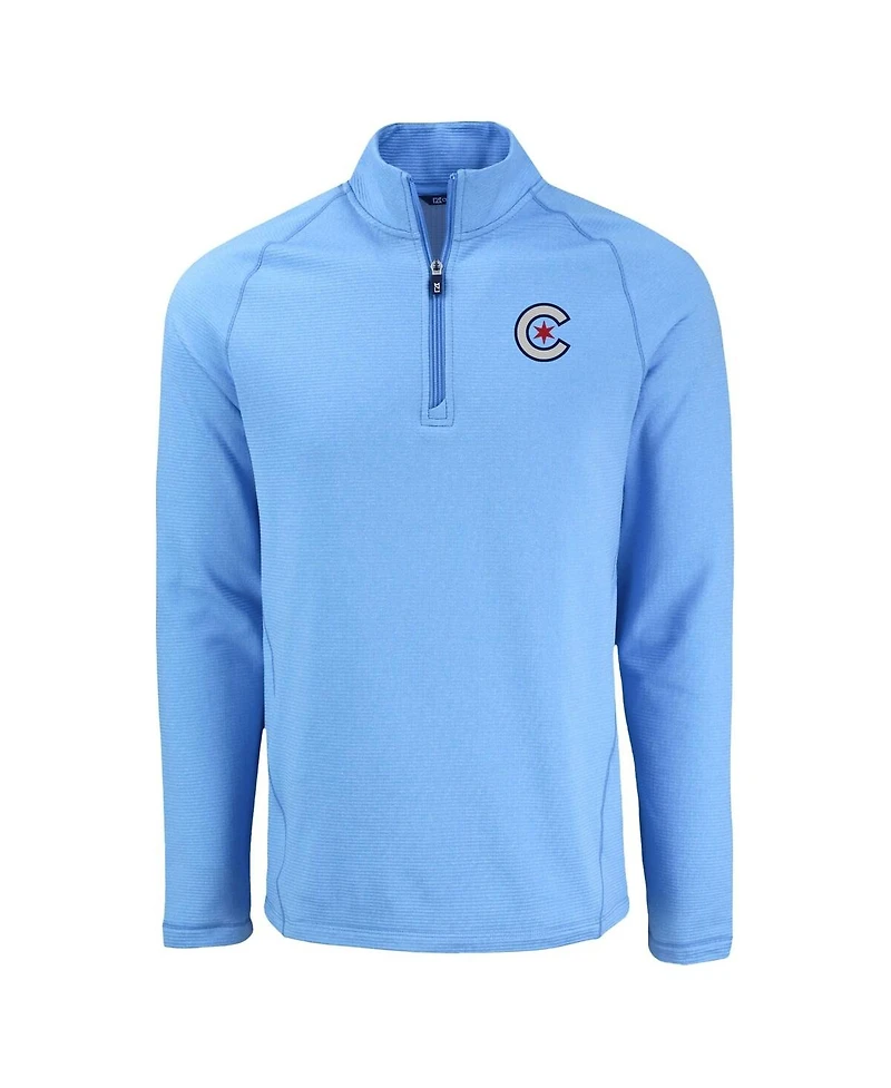 Cutter & Buck Men's Heather Light Blue Chicago Cubs Peshastin Eco Fleece Raglan Quarter-Zip Sweatshirt