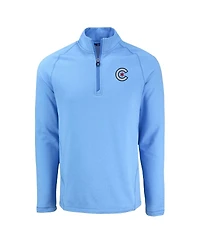Cutter & Buck Men's Heather Light Blue Chicago Cubs Peshastin Eco Fleece Raglan Quarter-Zip Sweatshirt