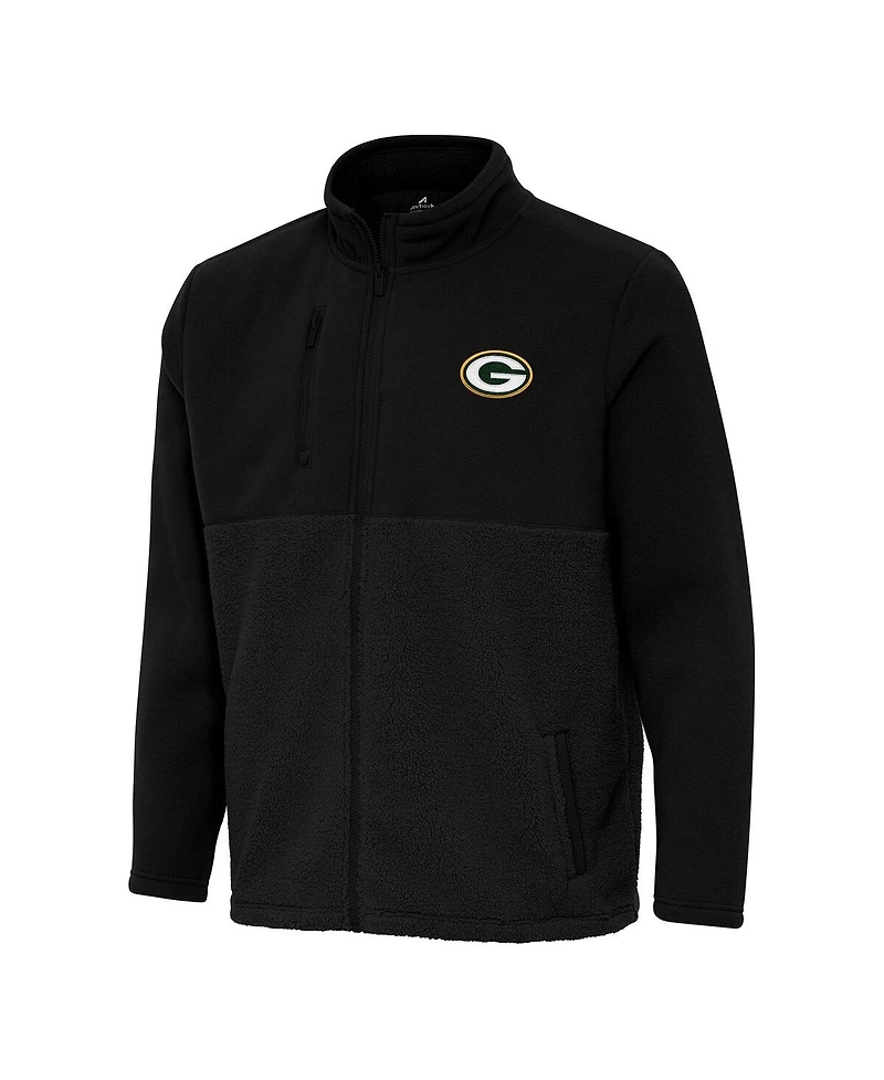 Antigua Men's Black Green Bay Packers Daily Fused Full-Zip Jacket