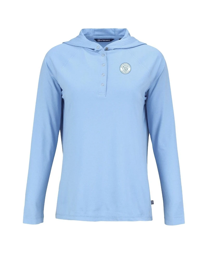 Cutter & Buck Women's Powder Blue Milwaukee Brewers Coastline Epic Comfort Eco Long Sleeve Hoodie T-Shirt