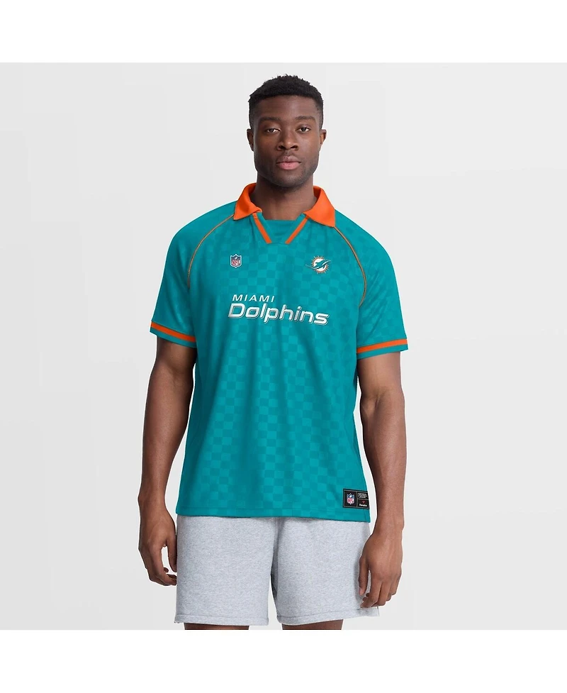 Fanatics Men's Aqua/Orange Miami Dolphins Homerun Raglan V-Neck Polo Shirt