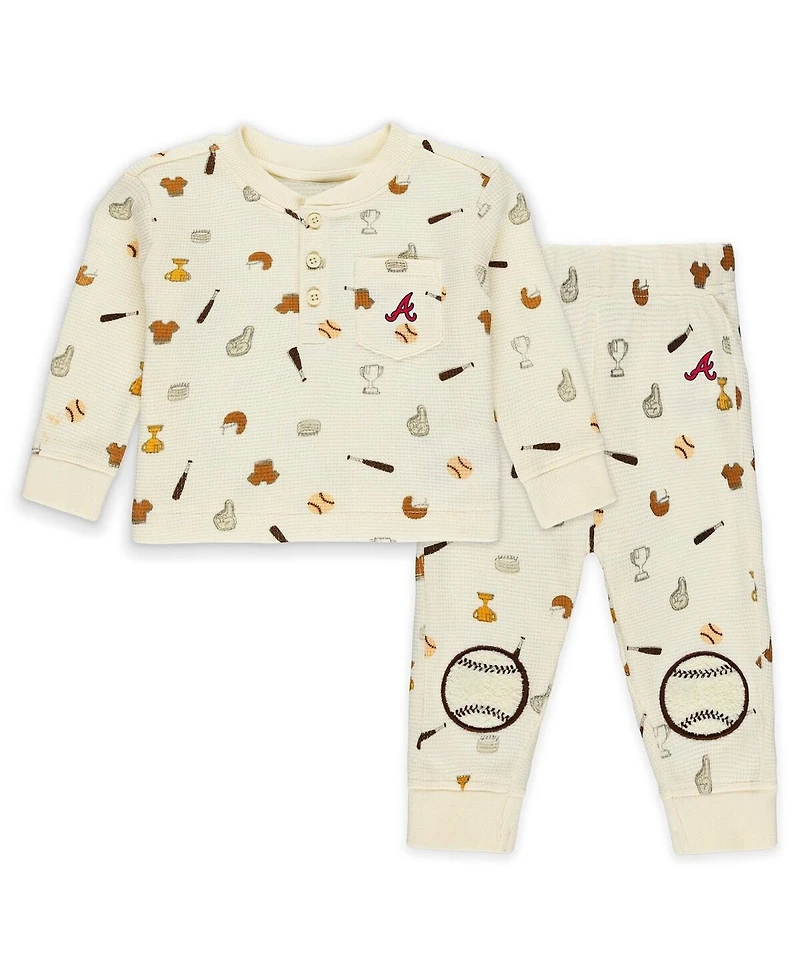 Wear by Erin Andrews Baby Boys and Girls Cream Atlanta Braves Two-Piece Waffle-Knit Sleep Set