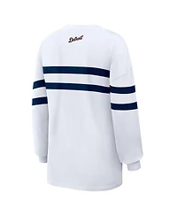 Wear by Erin Andrews Women's White Detroit Tigers Oversized Long Sleeve Striped T-Shirt