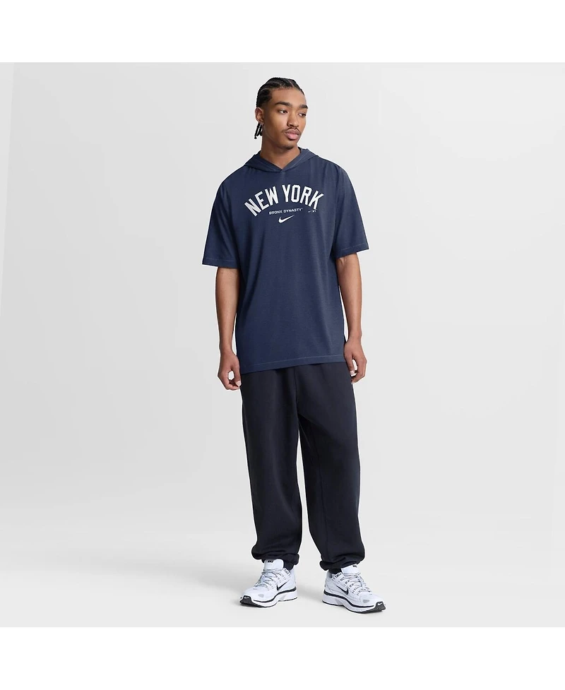 Nike Men's Navy New York Yankees Arched Wordmark Tri-Blend Hooded T-Shirt