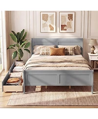 Costway Bed Frame with Storage Drawers, Wood Platform Headboard Footboard
