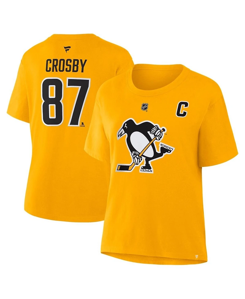 Fanatics Women's Sidney Crosby Gold Pittsburgh Penguins Authentic Stack Name and Number T-Shirt