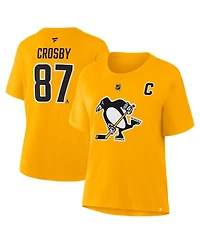 Fanatics Women's Sidney Crosby Gold Pittsburgh Penguins Authentic Stack Name and Number T-Shirt
