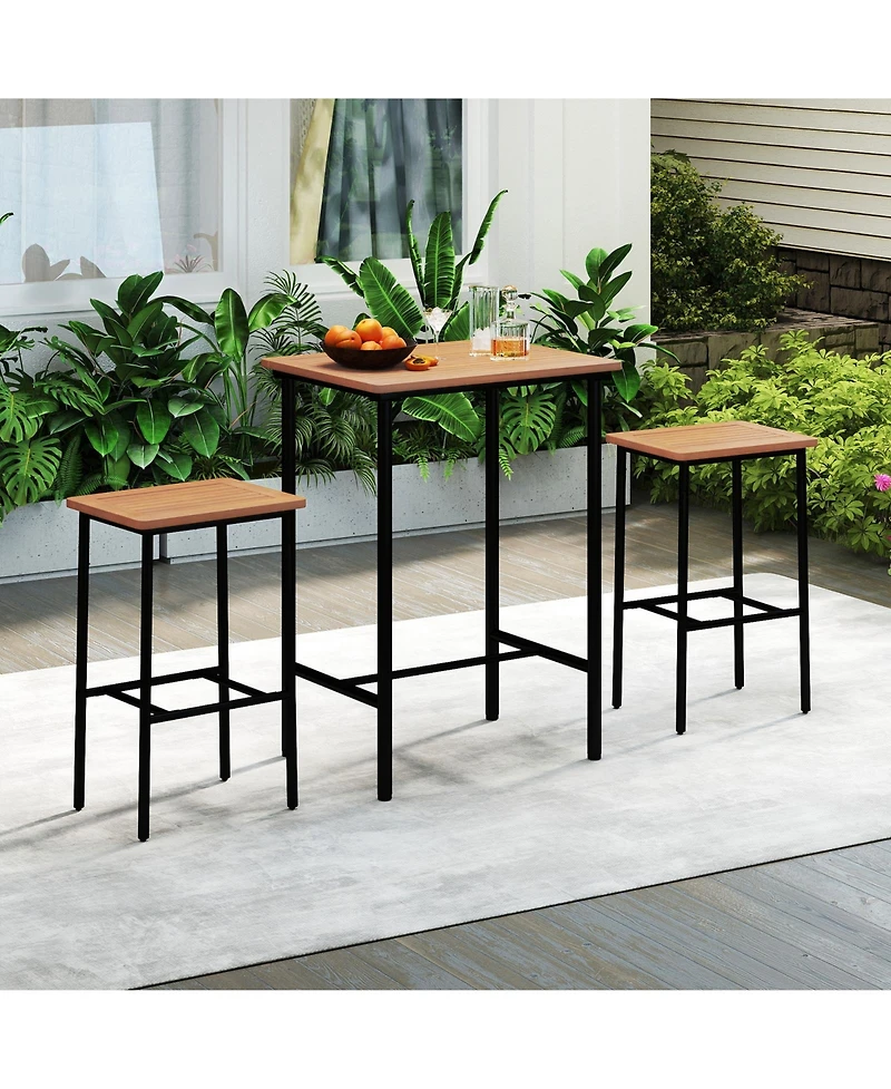 Slickblue Outdoor Bar Set 3 Piece Acacia Wood Table with Metal Frame