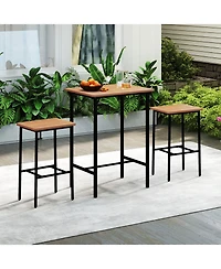 Slickblue Outdoor Bar Set 3 Piece Acacia Wood Table with Metal Frame
