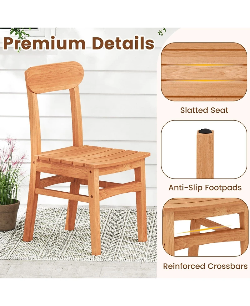 Slickblue Outdoor Teak Wood Armless Dining Chair with Slatted Seat