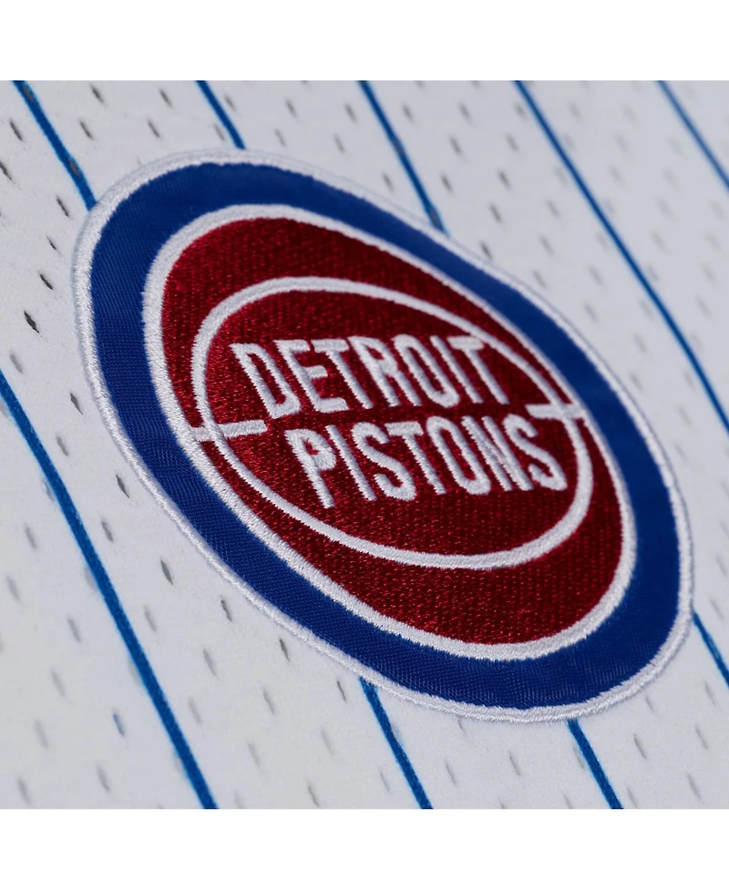 Mitchell & Ness Men's White Detroit Pistons Head Coach Pinstripe Mesh Full-Button Baseball Jersey