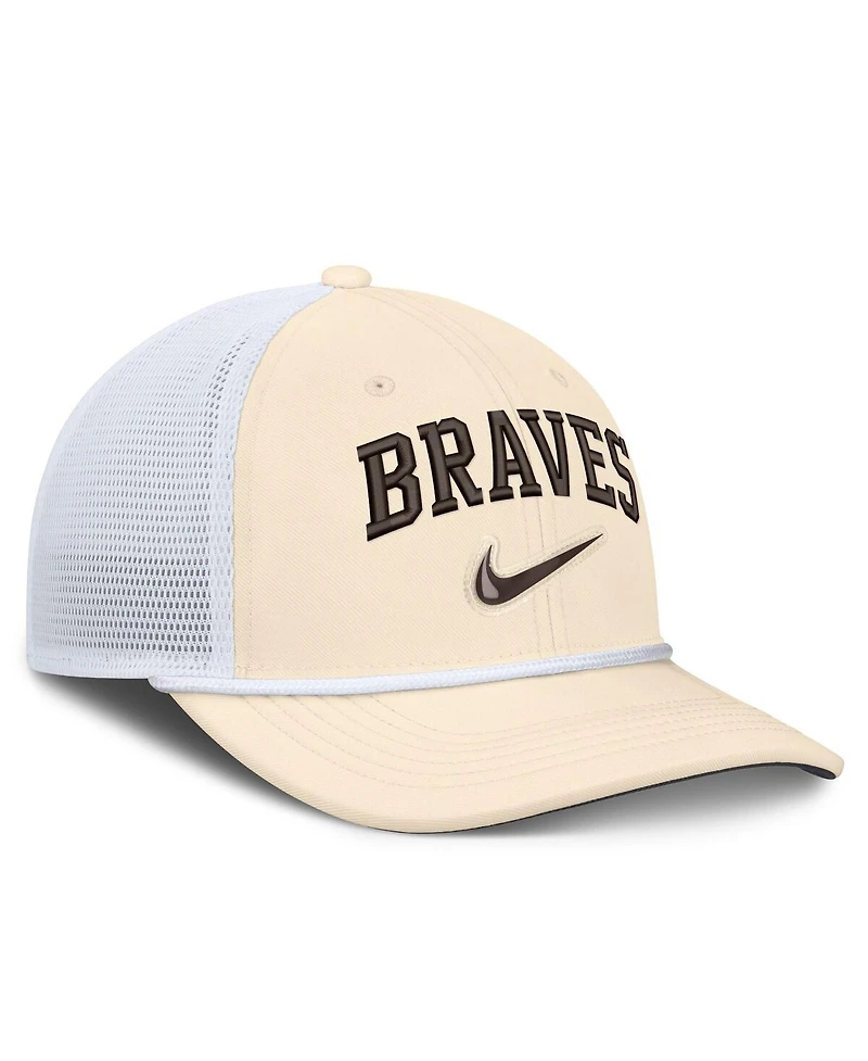 Nike Men's Natural/White Atlanta Braves Rise Dri-fit Trucker Adjustable Hat