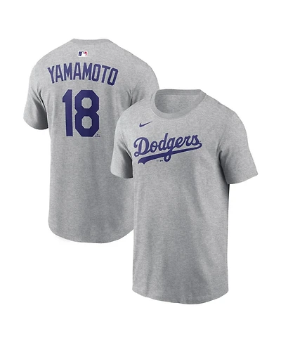 Nike Men's Yoshinobu Yamamoto Heather Gray Los Angeles Dodgers Name and Number T-Shirt