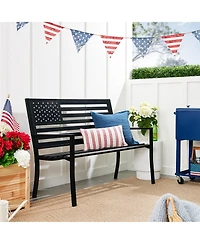 Best Choice Products Indoor Outdoor Steel Garden Bench American Flag Backrest, 790lb Capacity