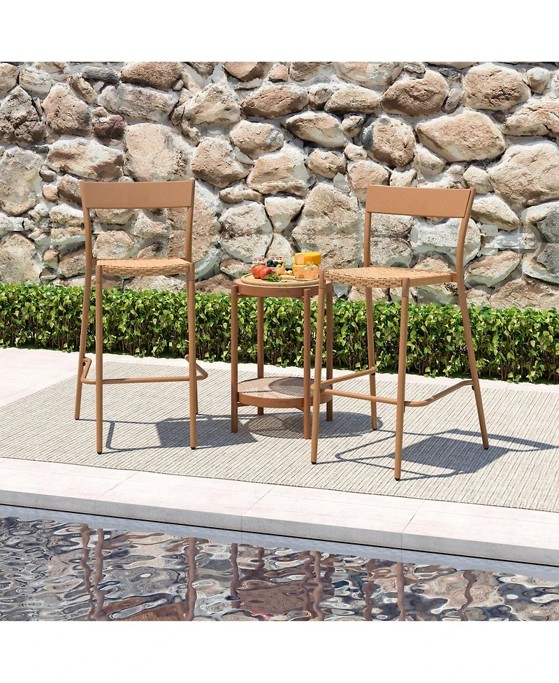 Slick blueOutdoor Bar Stools Set of 4 Rattan Seat Metal Back Design