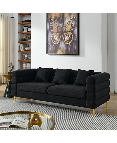Maison Boucle 81'' Three-Seater Teddy Fabric Sofa Couch, Deep Seating, 3 Pillows